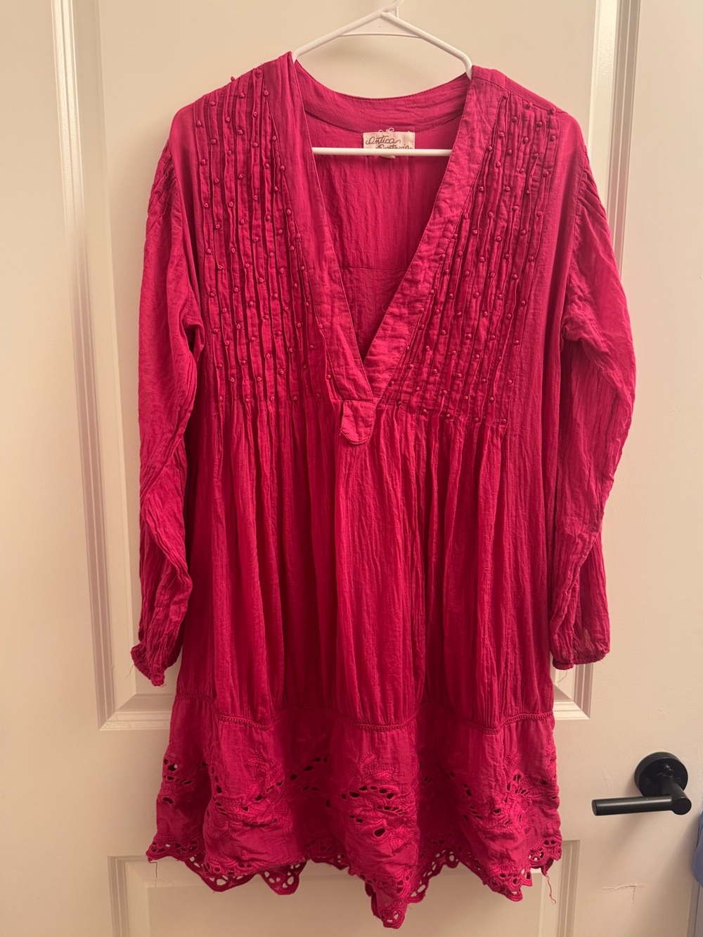 Antica Sartoria Magenta Tunic Dress with Eyelet Hem Medium